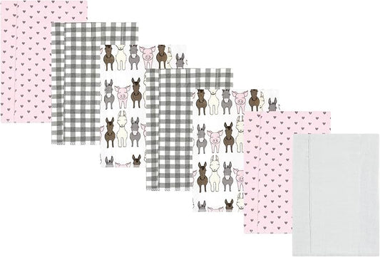Luvable Friends Hudson Baby Flannel Burp Cloths 7pk, Barn Pals Pink