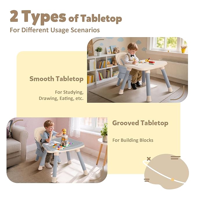 TODEFULL Baby High Chair, 8 in 1 Convertible Highchairs for Babies and Toddlers, Children Dining Booster Seat/Kids Building Block Table for Girls Boys, Baby Seat with Removable Tray, Khaki