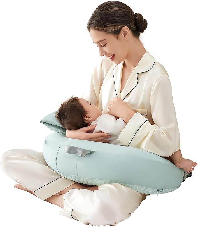 Nursing Pillow for Breastfeeding, 3-in-1 Detachable Baby Feeding Pillow with Removable Support Cushions, Gentle Elevation for Reducing Spit-Up & Gas, Breathable Washable Cover（Green）