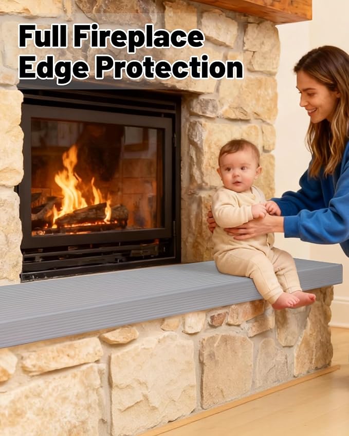 Fireplace Baby Proofing, Soft Seat Edge Cushion with Adhesive Backing, 78'' Foam Hearth Pad for Stone Brick Fire Place Bumper Protector for Toddlers Babies Child, Gray