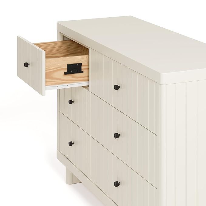 Storkcraft Kyoto 6 Drawer Dresser (Frosted Oat) - GREENGUARD Gold Certified, Nursery & Kids' Bedroom, Safety Interlocking Drawer System, & Easy Assembly with Pre-Installed Tracks