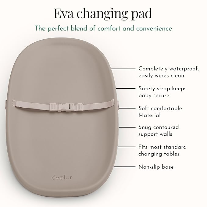 Evolur Eva Baby Changing Pad, Soft, Lightweight and Portable Changing Pad, Fits All Changing Table, Waterproof Firm Padding - Oat