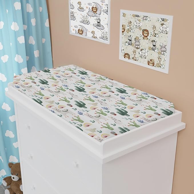 Cute Llama Changing Pad Cover Funny Llama Cactus Leaves Rainbow Diaper Change Table Sheets for Boys Girls Desert Animal Soft Breathable Stretch Fitted Changing Mat Sheets Cover 32''x16''