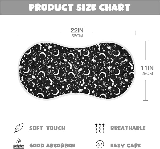 Halloween Bats Moons Star Muslin Burp Cloths for Baby Boys and Girls - 1-Pack Ultra Absorbent Muslin Washcloths, Newborn Towel, Milk Spit Up Rags, Burp Cloth Bib for Unisex, 22 x 11 Inch