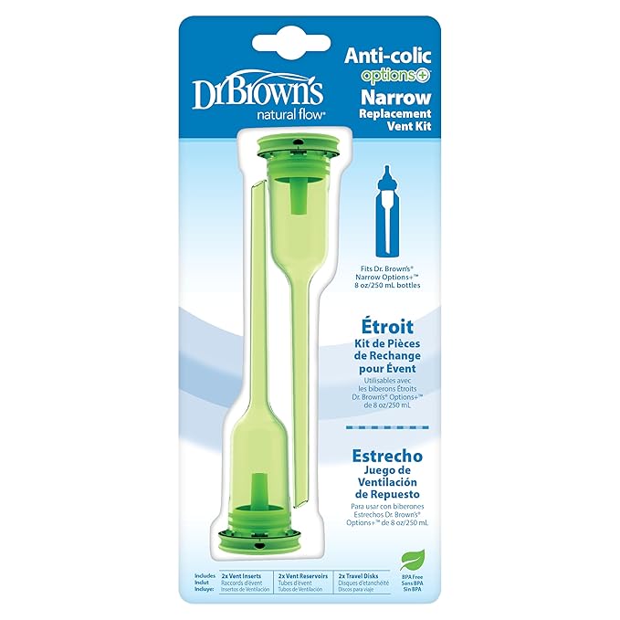 Dr. Brown's Natural Flow Options+Replacement Vent Kit, Narrow, 2 Count (Pack of 1) & Dr. Brown’s Natural Flow Level 4 Narrow Baby Bottle Silicone Nipple, Fast Flow, 9m+, 100% Silicone Bottle