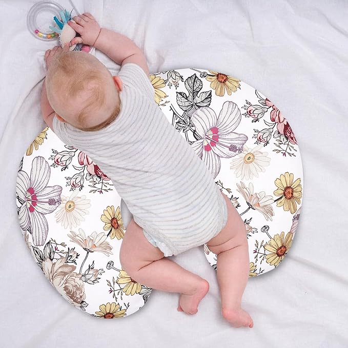 Nursing Pillow Cover, Stretchy Breastfeeding Pillow Slipcover for Baby Girls, Soft Snug Fits On Newborn Feeding Pillowcase, Floral