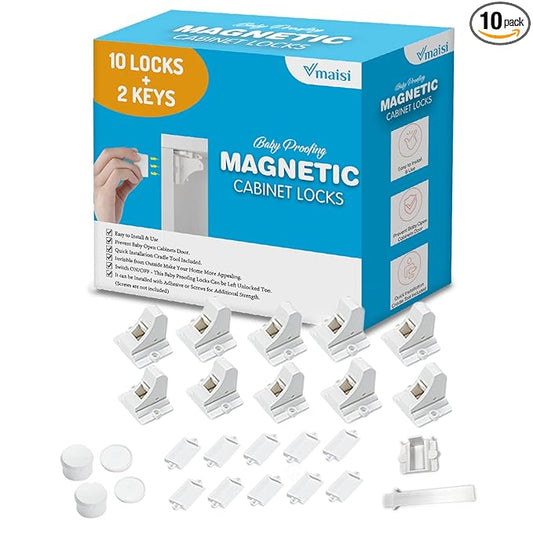 Vmaisi Adhesive Magnetic Locks for Cabinets & Drawers (10 Locks and 2 Keys)