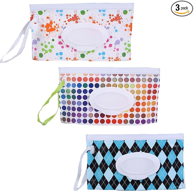 3 Pack Baby Wipes Dispenser,Reusable Portable Wipe Holder,Travel Wipes Pouch Baby Wipes Containe,Wet Wipe Bag for Baby or Personal