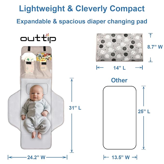 31" X 24.2" Extra Long Large Lightweight Toddler Diaper Changing Pad Travel, Cute Design 1-36 Month Infant Foldable Baby Changing Mat Wipeable, Changing Pad Portable for Station, Car, Stroller