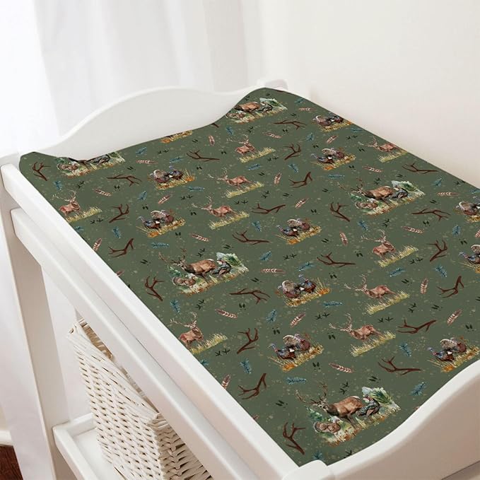 Vintage Deer Hunting Baby Changing Pad Covers for Boy Girl 32''x16'' Turkey Hunting Unisex Fitted Changing Table Sheets Wild Animals Hunter Comfort Soft Breathable Nursery Diaper Change Table Mats