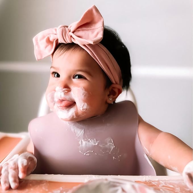 Moonkie Silicone Baby Bibs Set of 3, BPA Free Waterproof Baby Bibs for Eating, Soft Adjustable Silicone Bibs for Babies 6-12 Months, Toddler Bibs with Pocket Food Catcher (Cream/Buck/Olive Green)