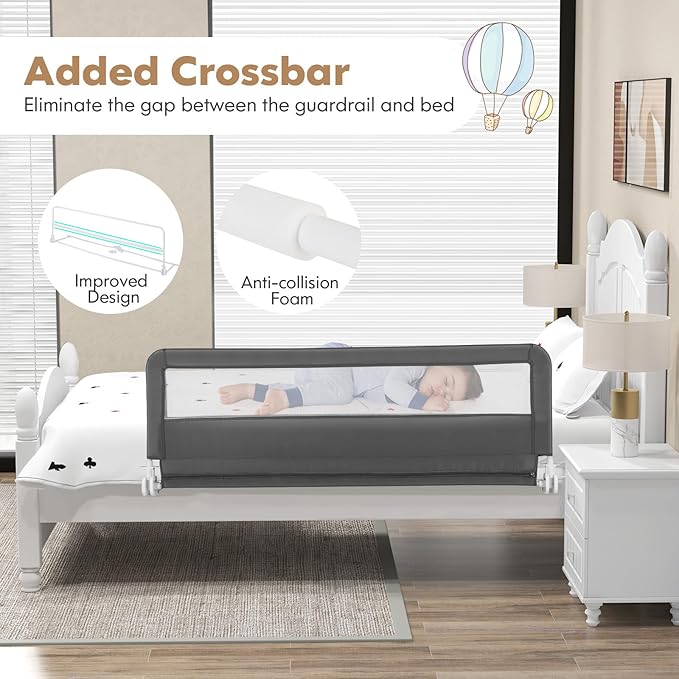Costzon Bed Rail for Toddlers, 2 PCS Extra Long Swing Down Safety Bed Guards w/Straps for Convertible Crib, Kids Twin, Double, Full Size, Queen & King Bed, Folding Bed Rails for Baby (59-Inch, Gray)