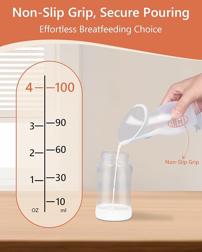 HORIGEN Manual Breast Pump for Breastmilk, 4 Ounce BPA-Free & Food Grade, Portable Leak-Proof Lid & Suction Base Silicone Wearable Hand Pump Collectors for Expressing Milk, Home, Work, Travel