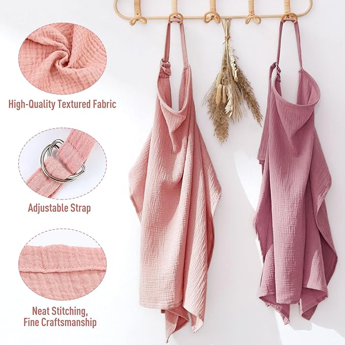 Cinaci 2 Pack Pure Cotton Muslin Lightweight Breathable Breastfeeding Nursing Cover Blankets with Adjustable Metal Clasp (Dusty Pink+Dark Dusty Pink)