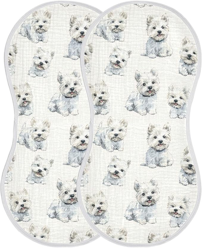 vvfelixl Cute Cartoon West Highland Terriers Burp Cloths for Baby Boy Girls Baby Washcloths Burp Rags 1 Pack