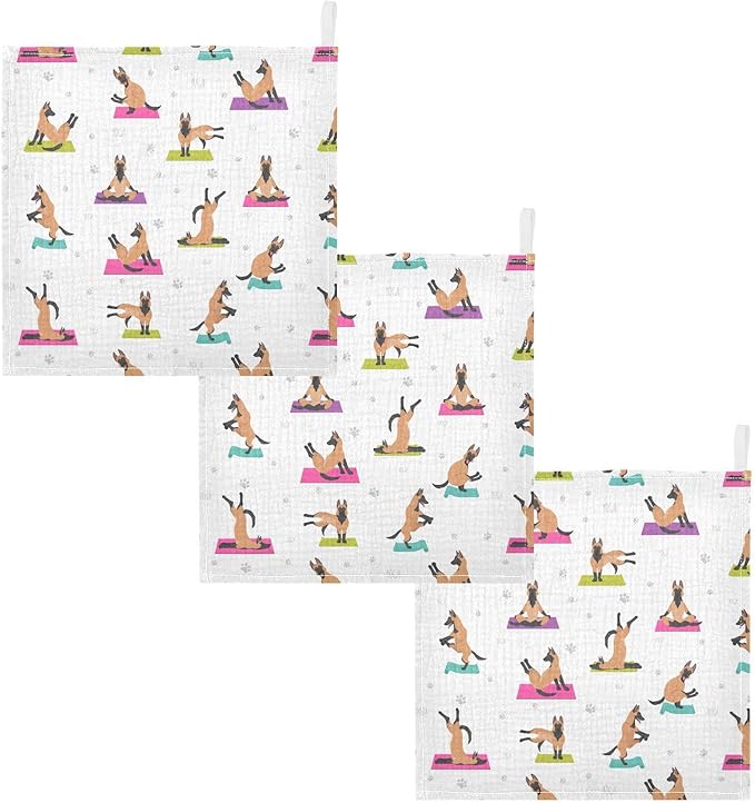 vvfelixl Baby Cotton Washcloths Belgian Malinois Yoga Infants Bath Towel for Unisex Face Towels for Newborn, Natural Baby Wipes Delicate Skin, 11.8 X 11.8 inch, one sizex3