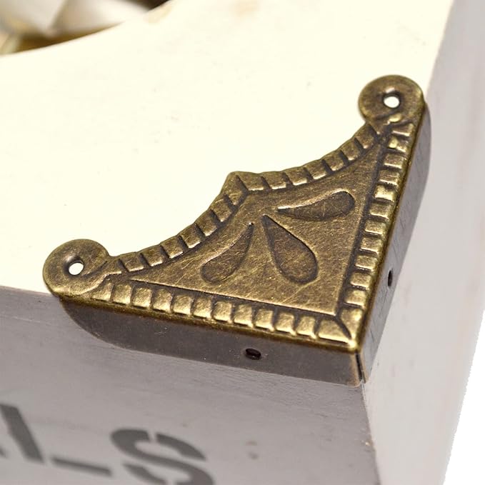 12 Pcs Vintage Bronze Corner Protectors Decorative Metal Edge Covers Antique Safety Guards Retro Right Angle Bracket with Nails for Furniture Edge Wood Case Corner Jewelry Box (Side Length:2")