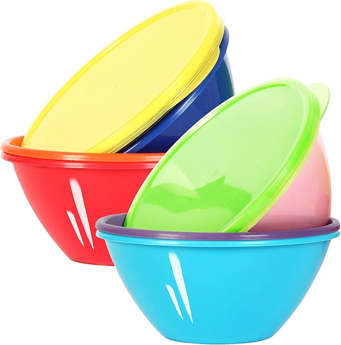 Youngever 32 Ounce Plastic Bowls with Lids, Large Cereal Bowls, Large Soup Bowls, Food Storage Containers, Set of 9 in 9 Assorted Colors