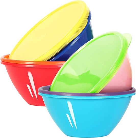 Youngever 32 Ounce Plastic Bowls with Lids, Large Cereal Bowls, Large Soup Bowls, Food Storage Containers, Set of 9 in 9 Assorted Colors