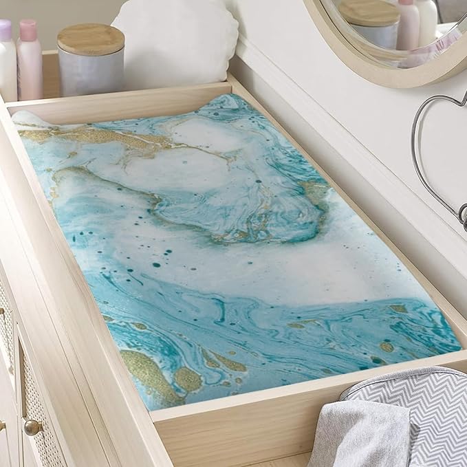 Premium Stretchy Changing Pad Covers Cyan Marbling Comfort Soft All-Season Changing Pad Cover