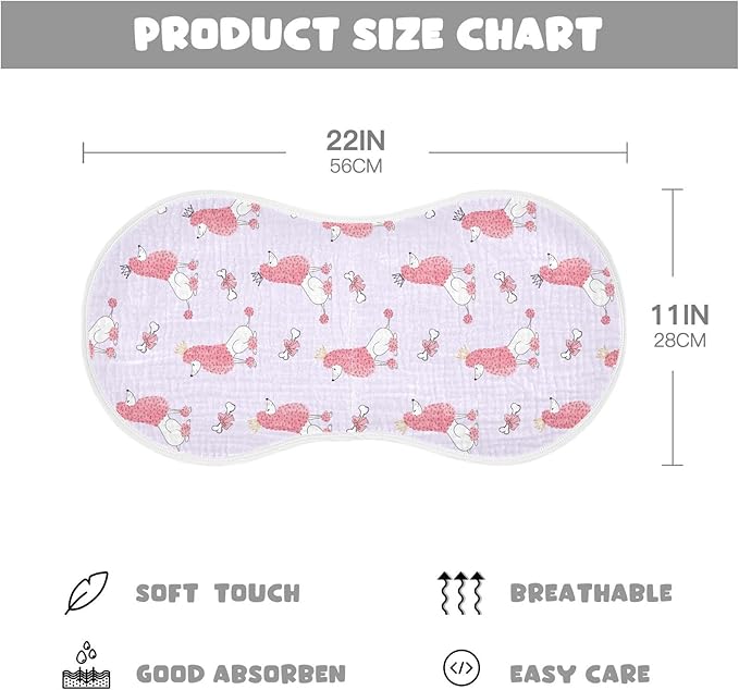 Muslin Burp Cloths for Baby Boys and Girls - 2-Pack Ultra Absorbent Cute Poodles Dog Muslin Washcloths, Newborn Towel, Milk Spit Up Rags, Burp Cloth Bibs for Unisex, 22 x 11 Inch