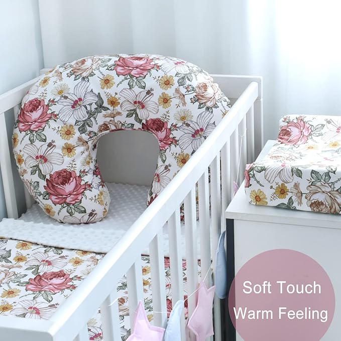 Minky Nursing Pillow Cover Breast Feeding Pillow Cover Slipcover U Shape for Baby Boy Girl,Cover Only(Flora)