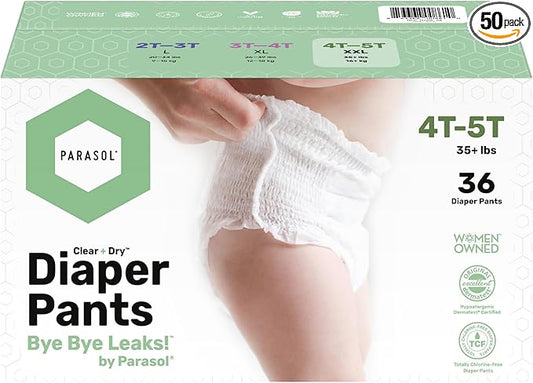 Parasol Clear+Dry Diaper Pants | Natural Training Diapers | Pure Ingredients, Water Based Ink, Non-Woven Fabric with Dermatest Excellent Seal | Rash Protection Diaper Set, Size 6 (35+ lbs.) 36 Ct