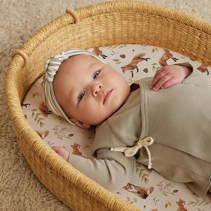 Stretch Fitted Bassinet Sheet Set BROLEX 2 Pack Cradle Sheets for Bassinet Pad/Mattress,Unisex Boys Girls,Ultra Soft,Fox Foliage