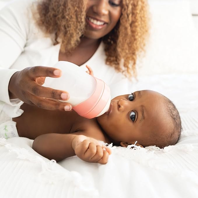 Tiny Twinkle Silicone Baby Bottle with Comfort Grip and Soft Flexible Nipple - Squeezably Soft Baby Bottles for Newborn and Up (Blossom, 6 Ounce)