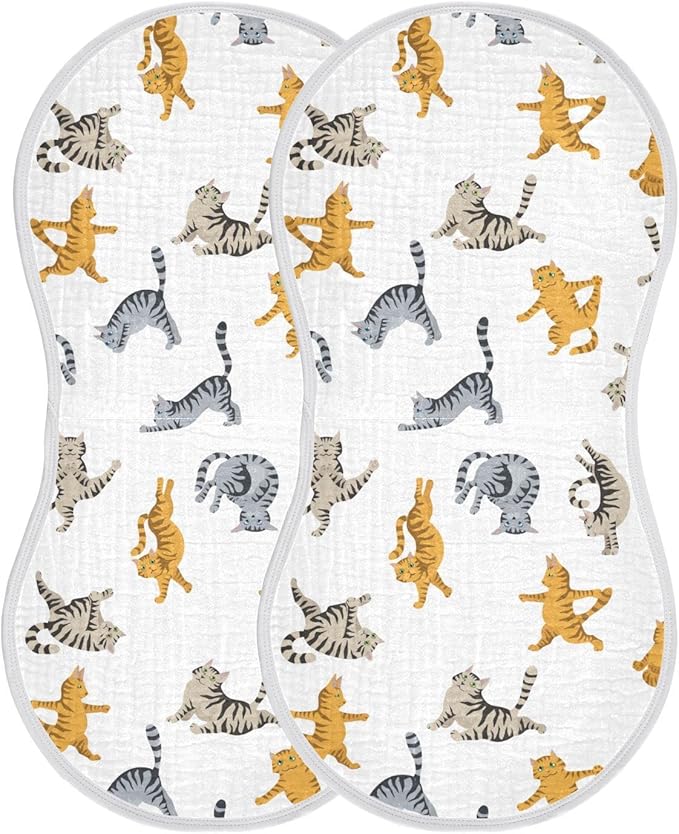 Yoga Tabby Cat Pattern Muslin Burp Cloths for Baby 2 Pack Soft 100% Cotton Baby Washcloths Bibs for Boy Girl