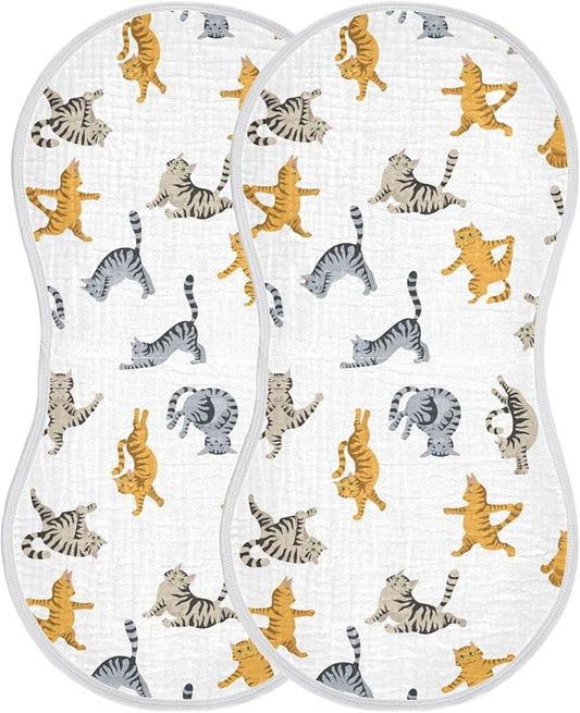 Yoga Tabby Cat Pattern Muslin Burp Cloths for Baby 2 Pack Soft 100% Cotton Baby Washcloths Bibs for Boy Girl
