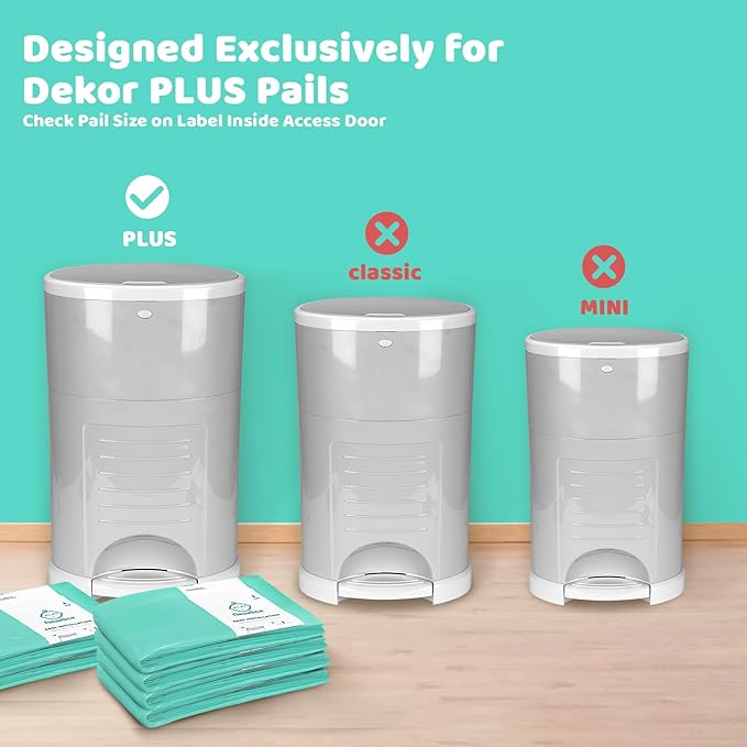 [10 Pack] Dekor Plus Diaper Pail Refills, Extra-Thick Continuous Liner Bags Compatible with Dekor Plus Diaper Pails, Strong Diaper Pail Refills for Baby & Adult Diapers, Nursery Odor Control