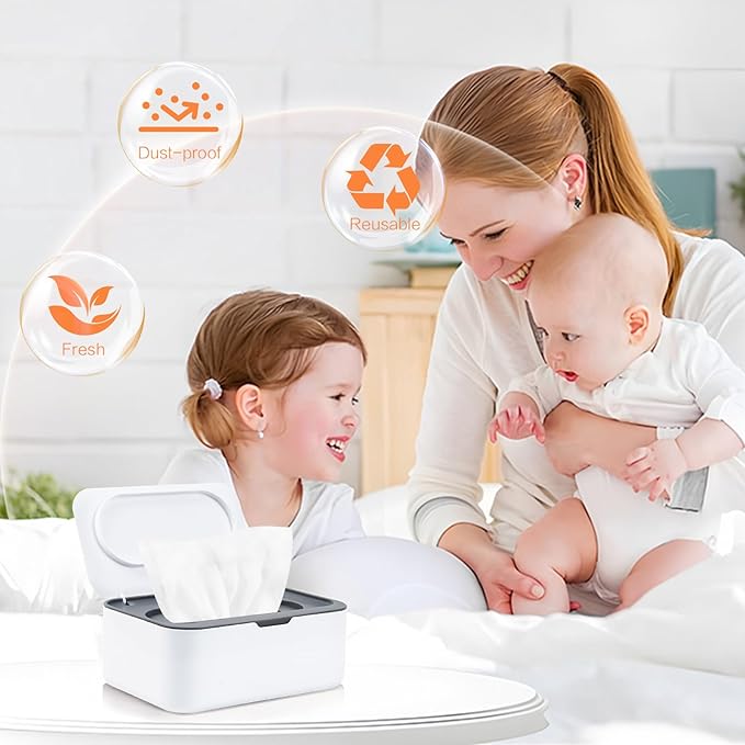 2Pcs Wipe Dispenser, Reusable Baby Wipe Holder Refillable Wipes Container, Easy Open & Close Wipes Pouch Case with Lid for Bathroom Baby Nursery Kitchen Office Travel (Orange/Gray)