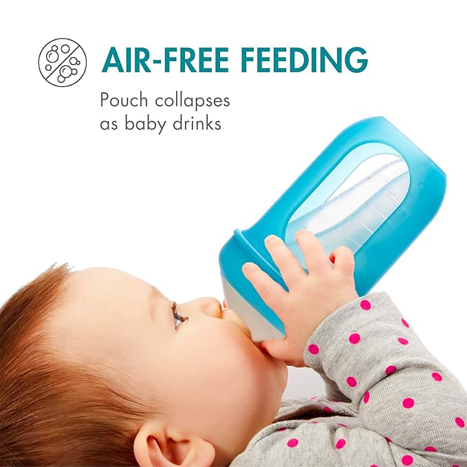 Boon Nursh Reusable Replacement Pouch with Collapsible Silicone Pouch Design - Everyday Baby Essentials - Stage 2 Medium Flow Baby Bottles - Gray - 8 Oz