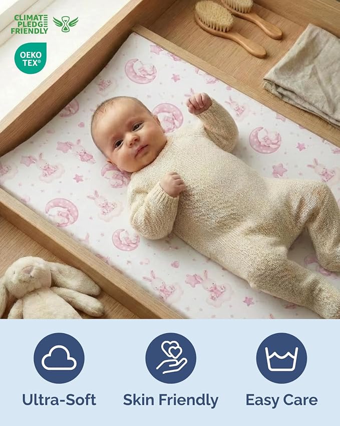 Changing Pad Cover - Pack of 2 Soft Unisex Diaper Change Microfiber Table Sheets - Fits 32"x16" Contoured Pad - Changing Pad Cover for Baby Boys & Girls - Snug, Machine Washable - Oeko-Tex, Space Girl