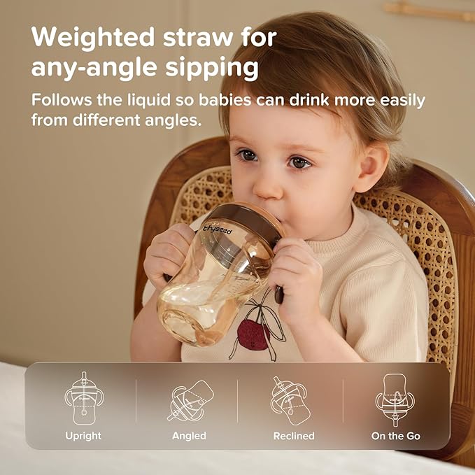 Thyseed Spill-Proof Weighted Straw Sippy Cup, Baby Transition Trainer, Soft Silicone Spout, BPA-Free, 6m+, 10 oz, 1 Pack
