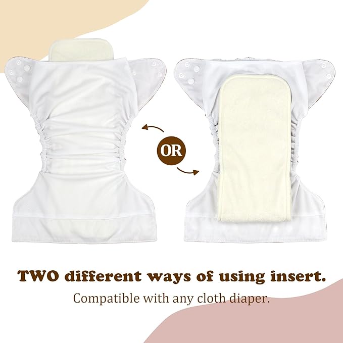 Mama Koala 4-Layer Natural and Microfiber Cloth Diaper Inserts, Adjustable and Reusable for Any Baby Cloth Diaper(6 Pack)