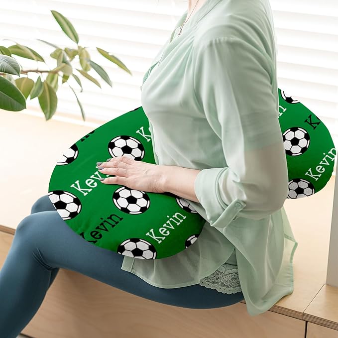 Baby Nursing Pillow Cover - Personalized Name Green Soccer Theme Breastfeeding U-Shaped for Bottle Feeding, Ultra Soft Comfortable Breastfeeding Pillow Cover for Infant Baby Boys and Girls
