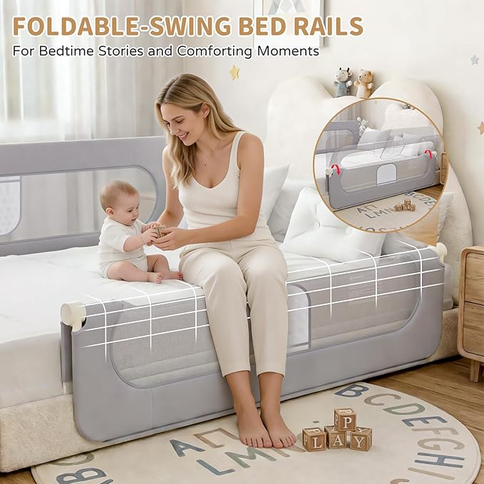 Bed Rail for Toddlers,71in Foldable Bed Rail for Baby, Baby Bed Rail Guard with Reinforced Carbon Steel Frame&Connectors for Twin Full Queen King Bed