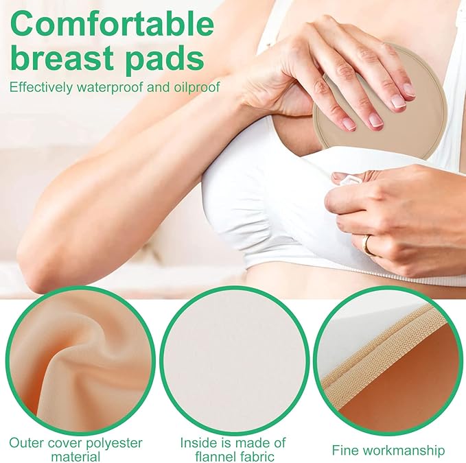 4 Pack Oil Breast Pads, Organic Oil Pack Wrap Breast Pads, Reusable Washable Compress Oil Pads for Breast, Soft Nursing (Oil Not Included) (Khaki)