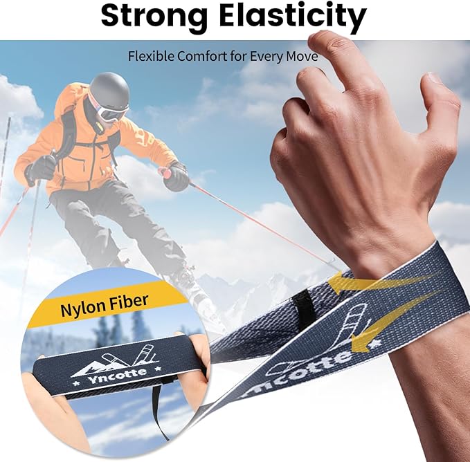Glove Leash, 2 Pairs Ski Glove Wrist Straps Elastic Handcuff Leashes for Skiing Snowboarding Accessories, Adjustable Anti-Loss Hanging Glove Straps
