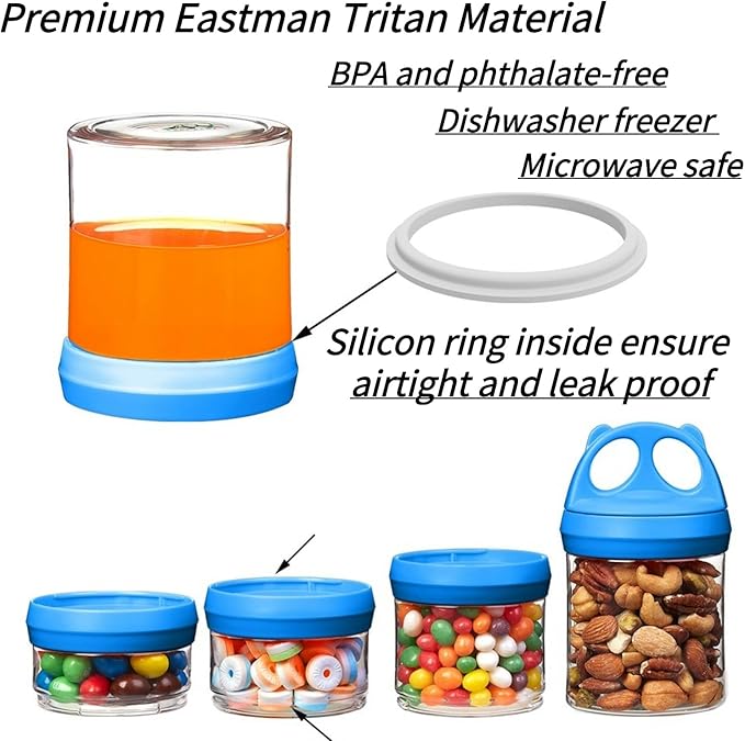 SELEWARE Portable Stackable Food Storage Containers for Snacks Formula Powder and Drinks Twist Lock System Airtight Leak-proof BPA and Phthalate Free Blue and Green
