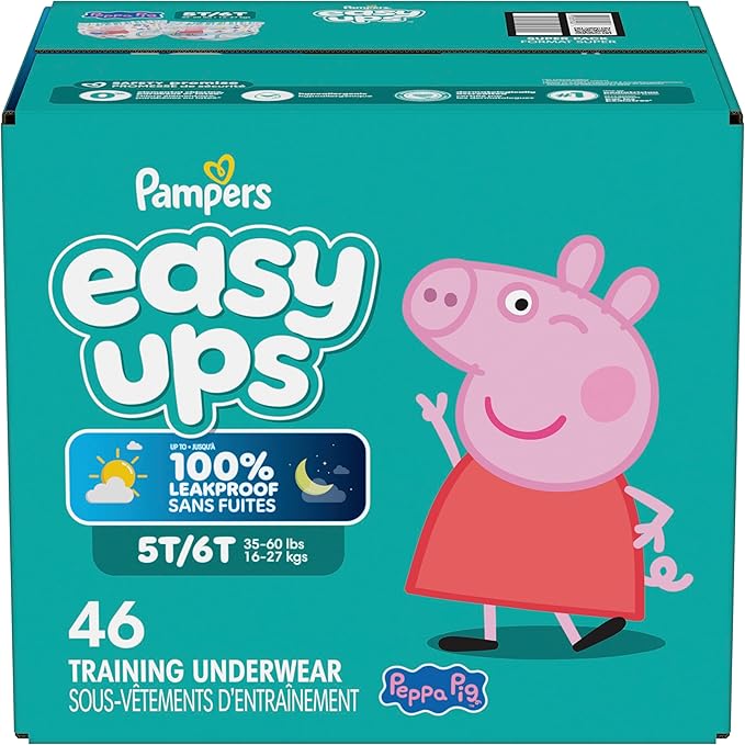 Pampers Training Pants - Easy Ups Girls & Boys - Size 5T-6T, 46 Count, Peppa Pig Potty Underwear (Packaging May Vary)