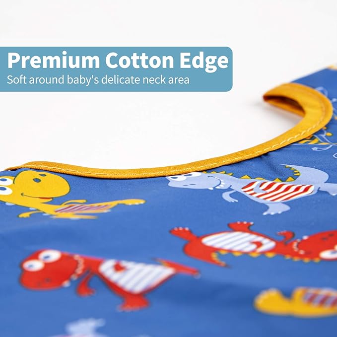 3 Pcs Long Sleeved Bib Set|Baby Waterproof Bibs with Pocket Bundle|Toddler Bib with Sleeves|Stain Resistance Smock 6-24 Month