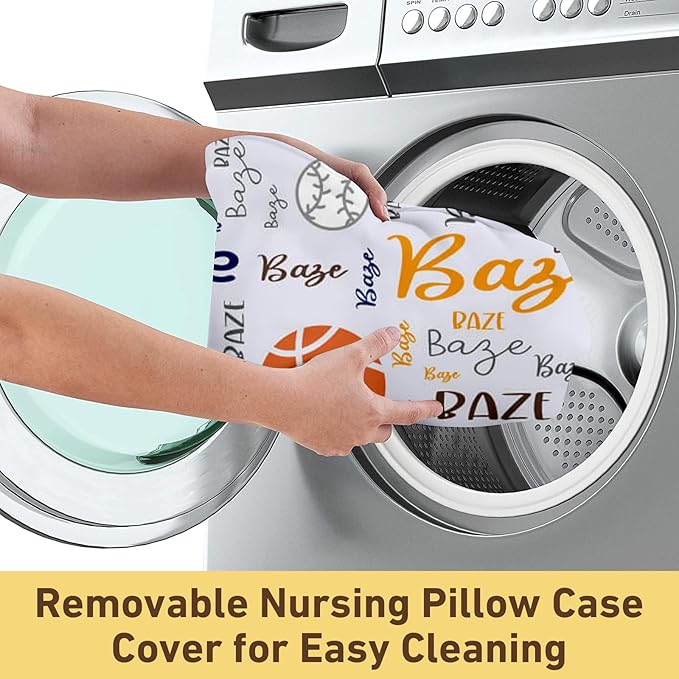 Baby Nursing Pillow Cover - Personalized Name Multiball Theme Breastfeeding U-Shaped for Bottle Feeding, Ultra Soft Comfortable Breastfeeding Pillow Cover for Infant Baby Boys and Girls