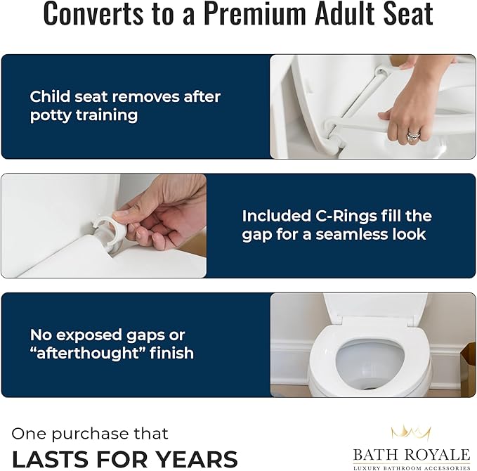 BATH ROYALE Potty Training Seat - Soft Close, Kingsport BR720-00, Round White, Adult & Child Combo
