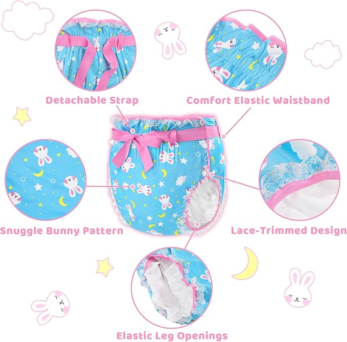 Littleforbig Silky Adult Ribbon Omutsu Diaper Wrap Cover Washable Adjustable Reusable Waterproof - Snuggle Bunny Pattern L