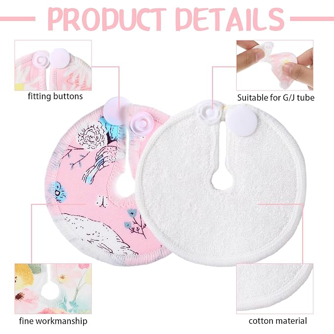 Yungyan 24 Pieces G Tube Covers Reusable Feeding Button Pads Soft G J Tube Button Covers Washable Nursing Breast Pads for Kid Baby Breastfeeding Care Supplies(Floral)