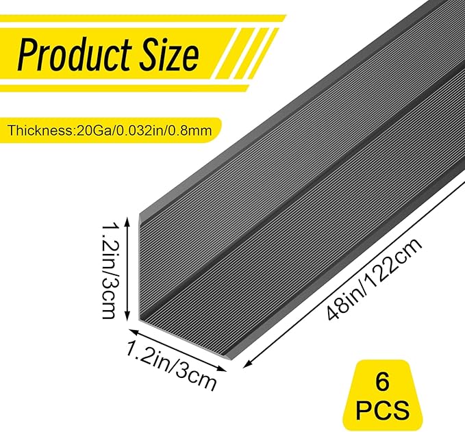 6PCS Black Aluminium Wall Corner Protector Guard 1.2x1.2x48” Corner Trim Molding L Metal Edge Protectors for Walls Corner Guards