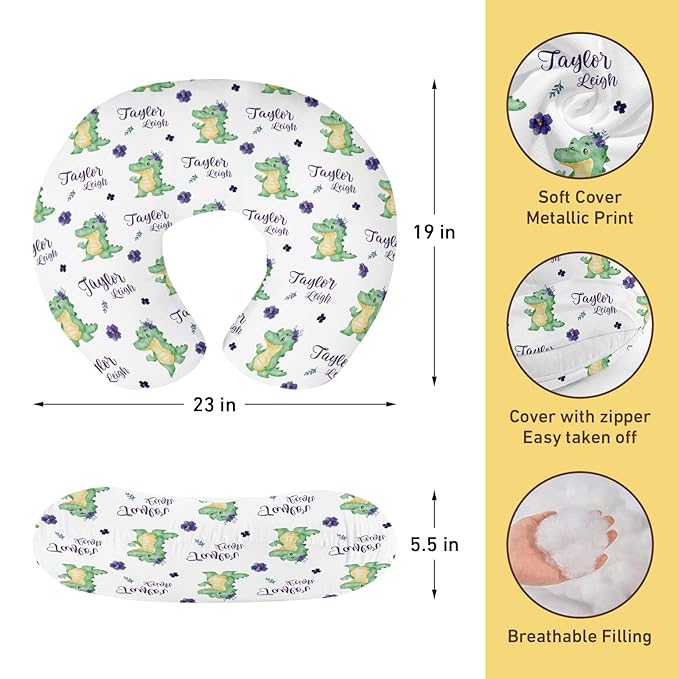 Dyoart Custom Baby Nursing Pillow Cover for Nursing, Green Dinosaur Removable Nursing Covers for Breastfeeding Pillows, Ultra Soft Comfortable Slipcover for Newborn Baby Boys and Girls